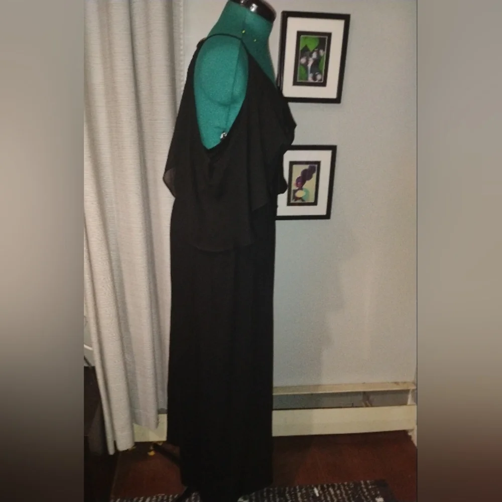 NY Collection Chiffon Cold Shoulder Maxi Dress in Black Sz L NWT - Picture 5 of 14